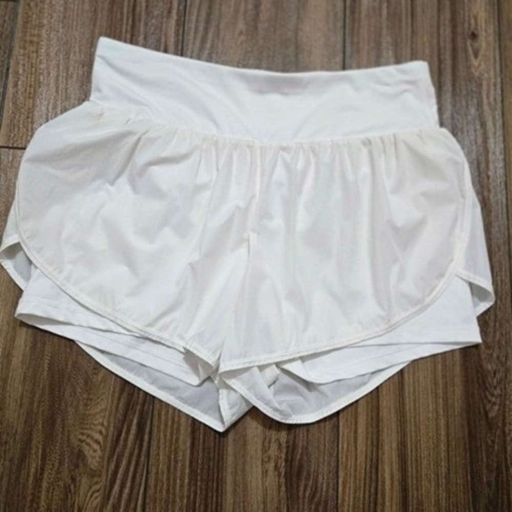 Cadmus Womens White Double Layer Running Shorts XL High Waist Built-in Liner